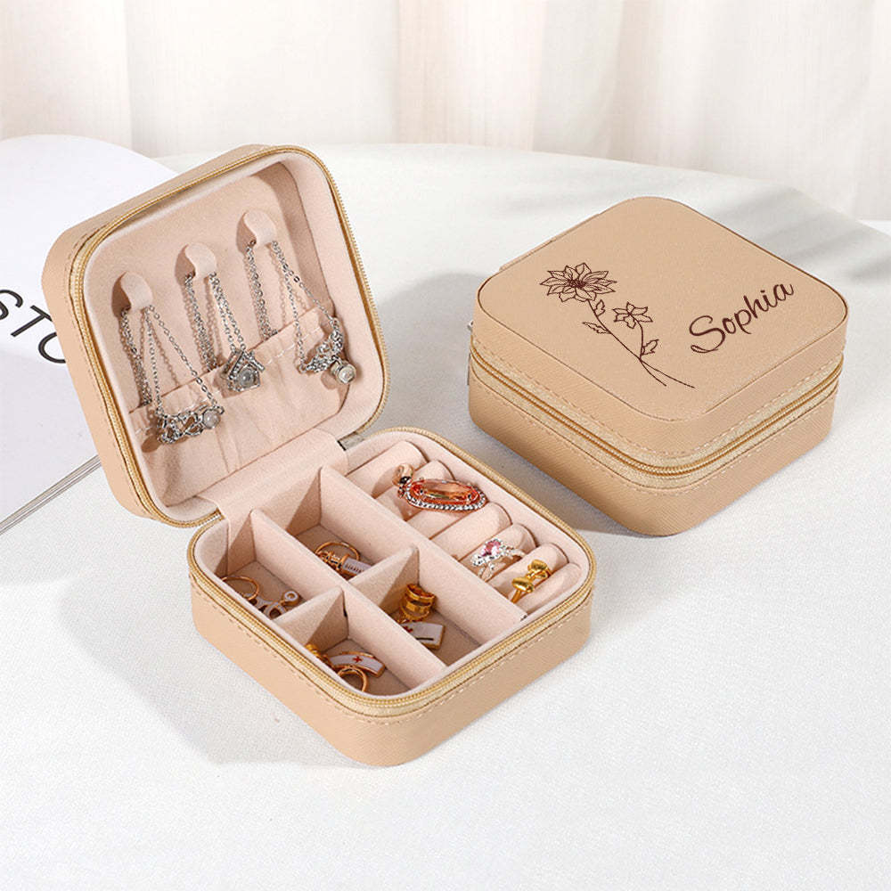 Personalized Birth Flower Jewelry Box Custom Jewelry Organizer Storage Gift for Her - yournamenecklaceuk