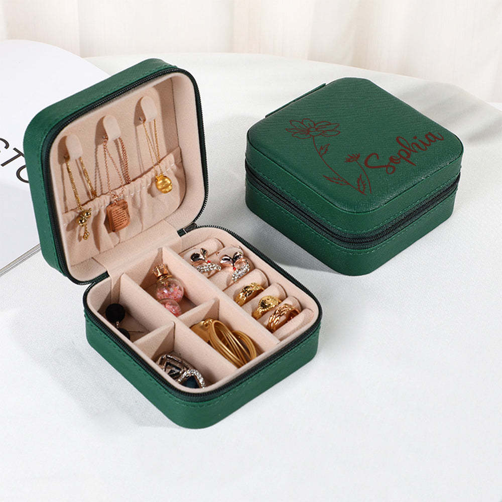 Personalized Birth Flower Jewelry Box Custom Jewelry Organizer Storage Gift for Her - yournamenecklaceuk