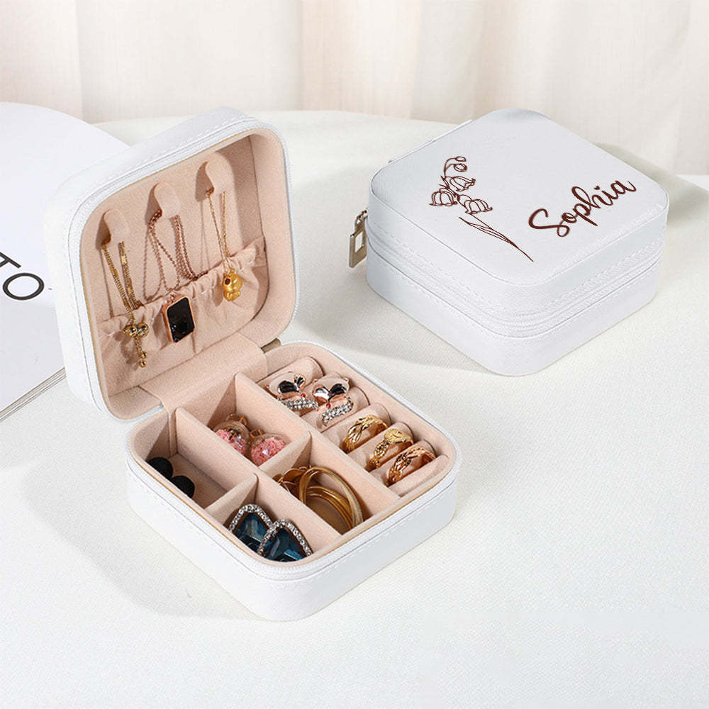Personalized Birth Flower Jewelry Box Custom Jewelry Organizer Storage Gift for Her - yournamenecklaceuk