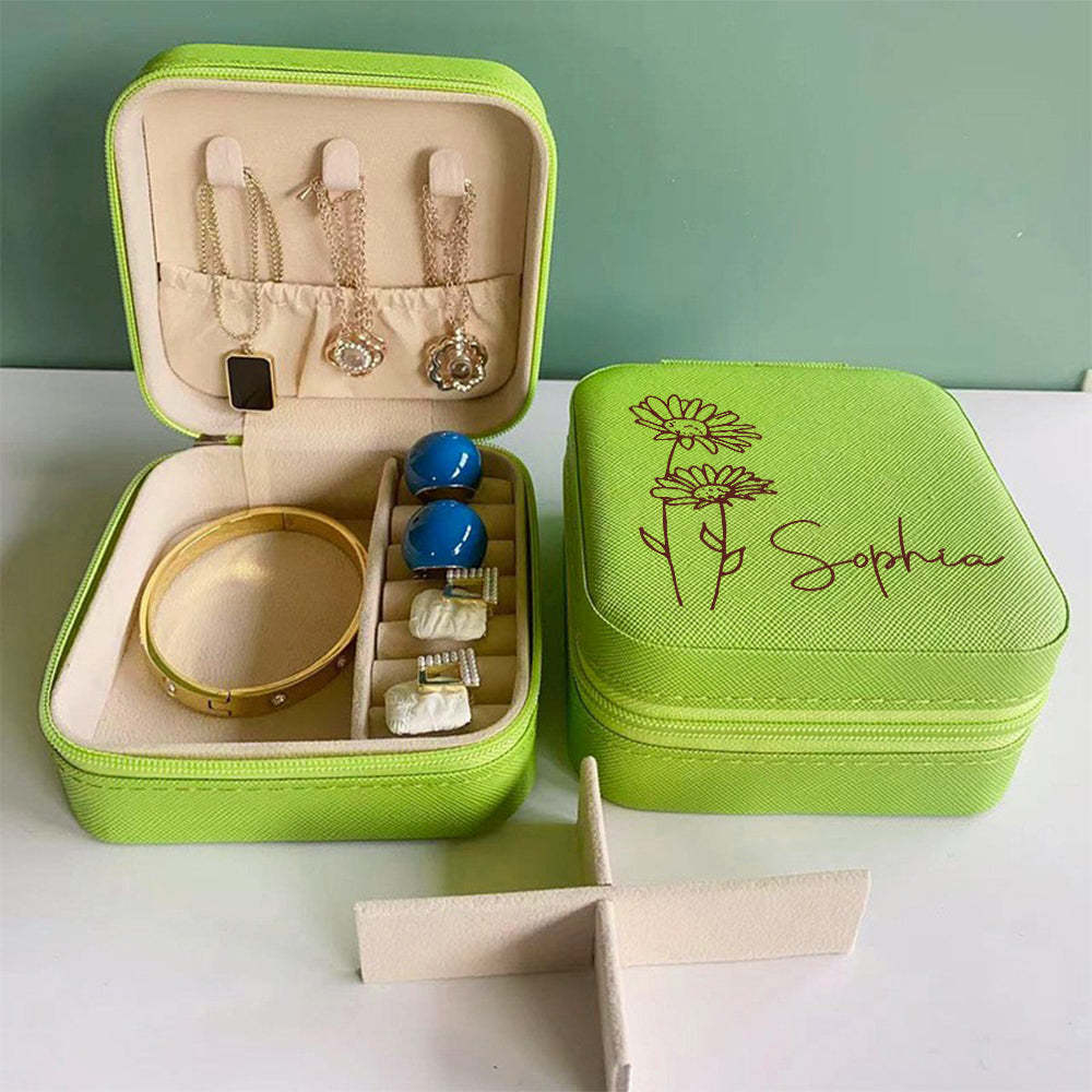 Personalized Birth Flower Jewelry Box Custom Jewelry Organizer Storage Gift for Her - yournamenecklaceuk