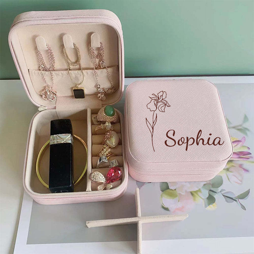 Personalized Birth Flower Jewelry Box Custom Jewelry Organizer Storage Gift for Her - yournamenecklaceuk