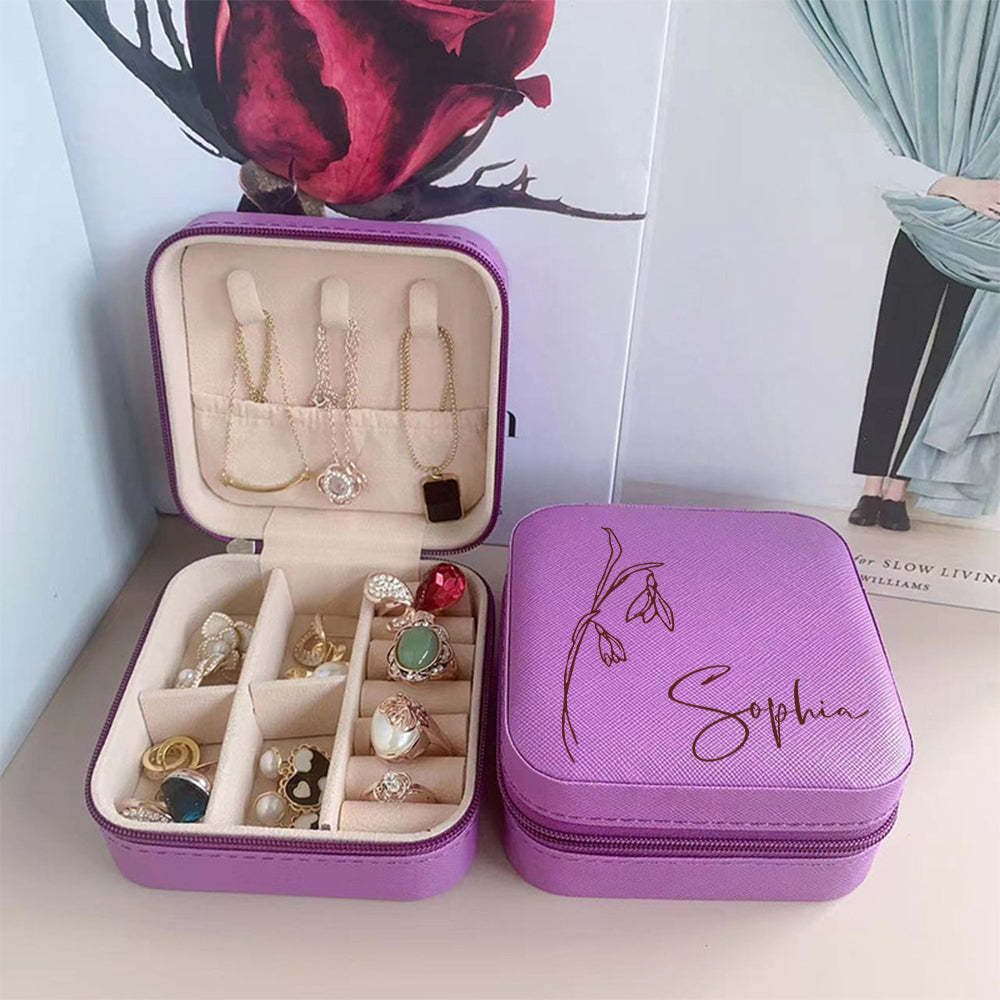 Personalized Birth Flower Jewelry Box Custom Jewelry Organizer Storage Gift for Her - yournamenecklaceuk