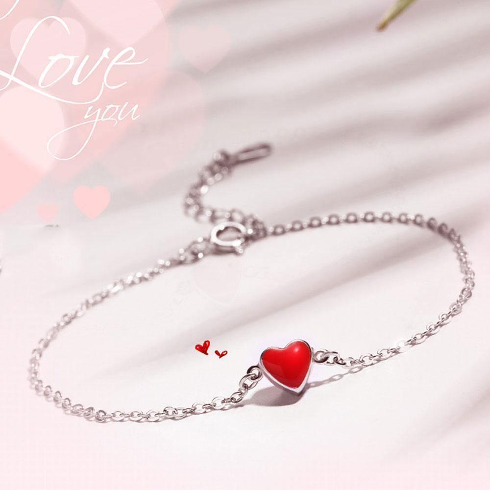 Red Heart Bracelet Silver - yournamenecklace