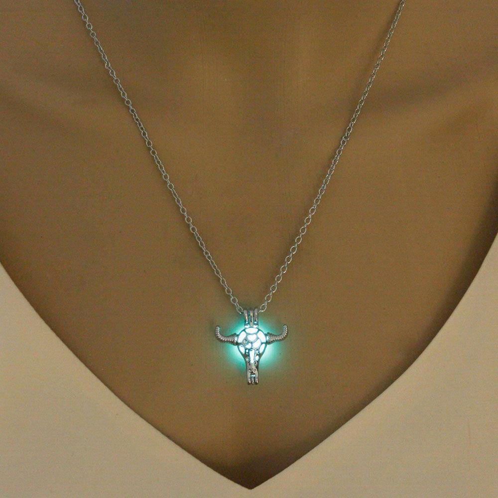 Luminous Bull Head Necklace Green Light Jewelry - soufeelus