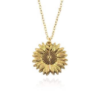 Sunflower Necklace, Double Layer Lettering Vintage Gold  - You are my Sunshine - soufeelus