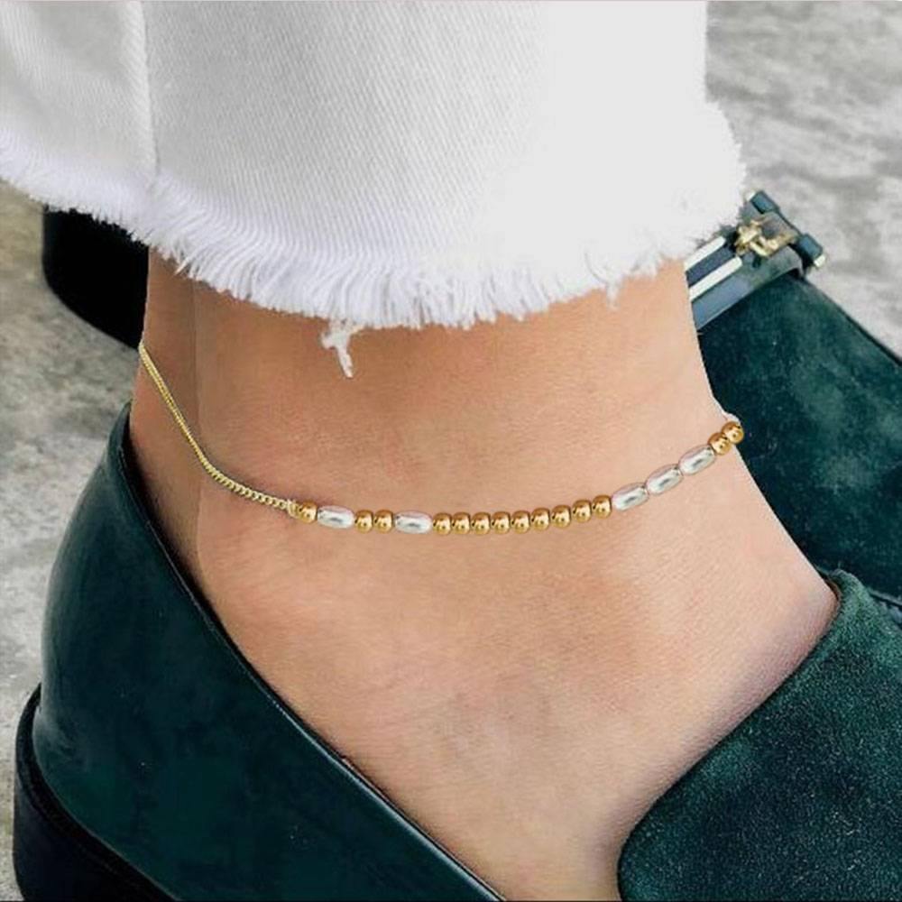 Beaded Anklet, Classic Style Goden-yournamenecklaceuk