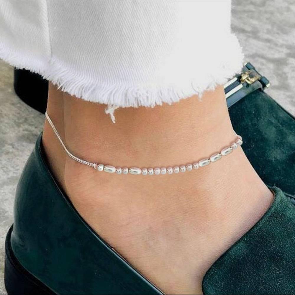 Beaded Anklet, Thin Anklet Silver Color-yournamenecklaceuk