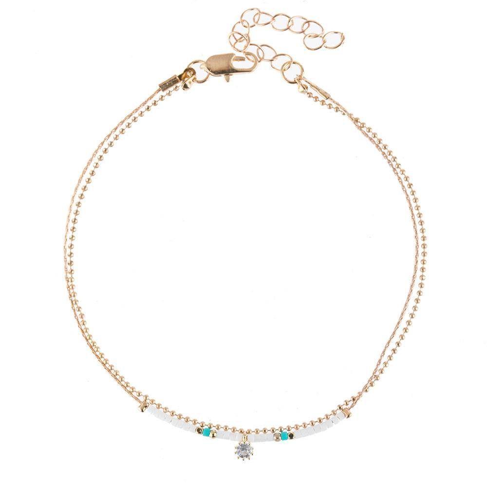 Beaded Double Anklet with White Bead-yournamenecklaceuk