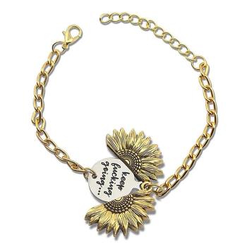 Sunflower Bracelet, Double Layer Lettering Vintage - yournamenecklace