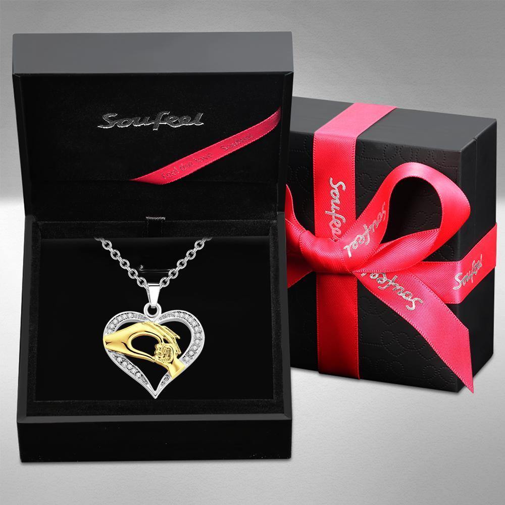 Creative Necklace Gold Hand in Hand Heart Pendant Gift - soufeelus