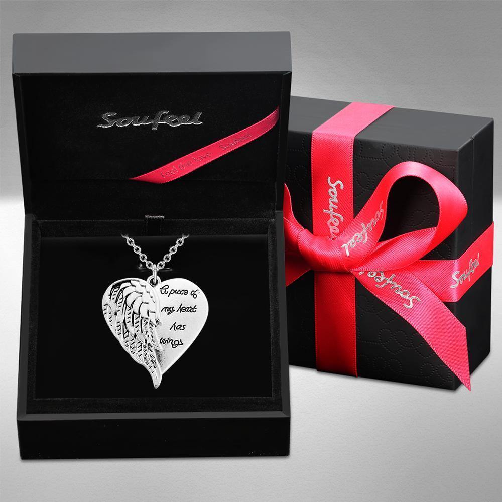 Fashion Necklace Angel Wings Wings Text Design Heart Pendant Gift - soufeelus