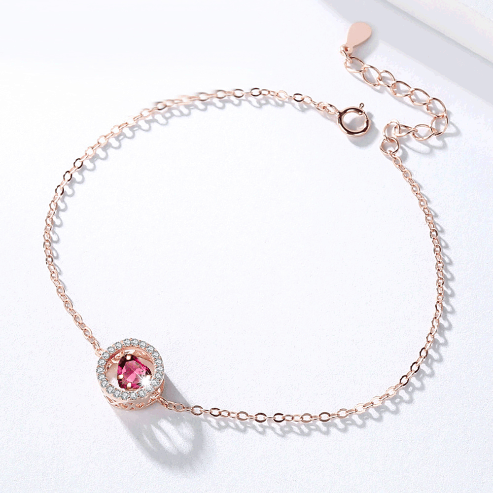 Heart Dancing Stone Bracelet Rose Gold Plated Silver - yournamenecklace