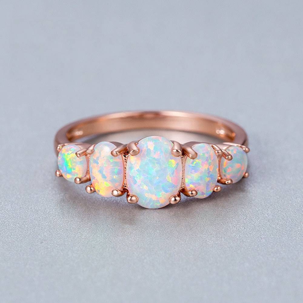 White Opal Ring 18k Rose Gold Plated
