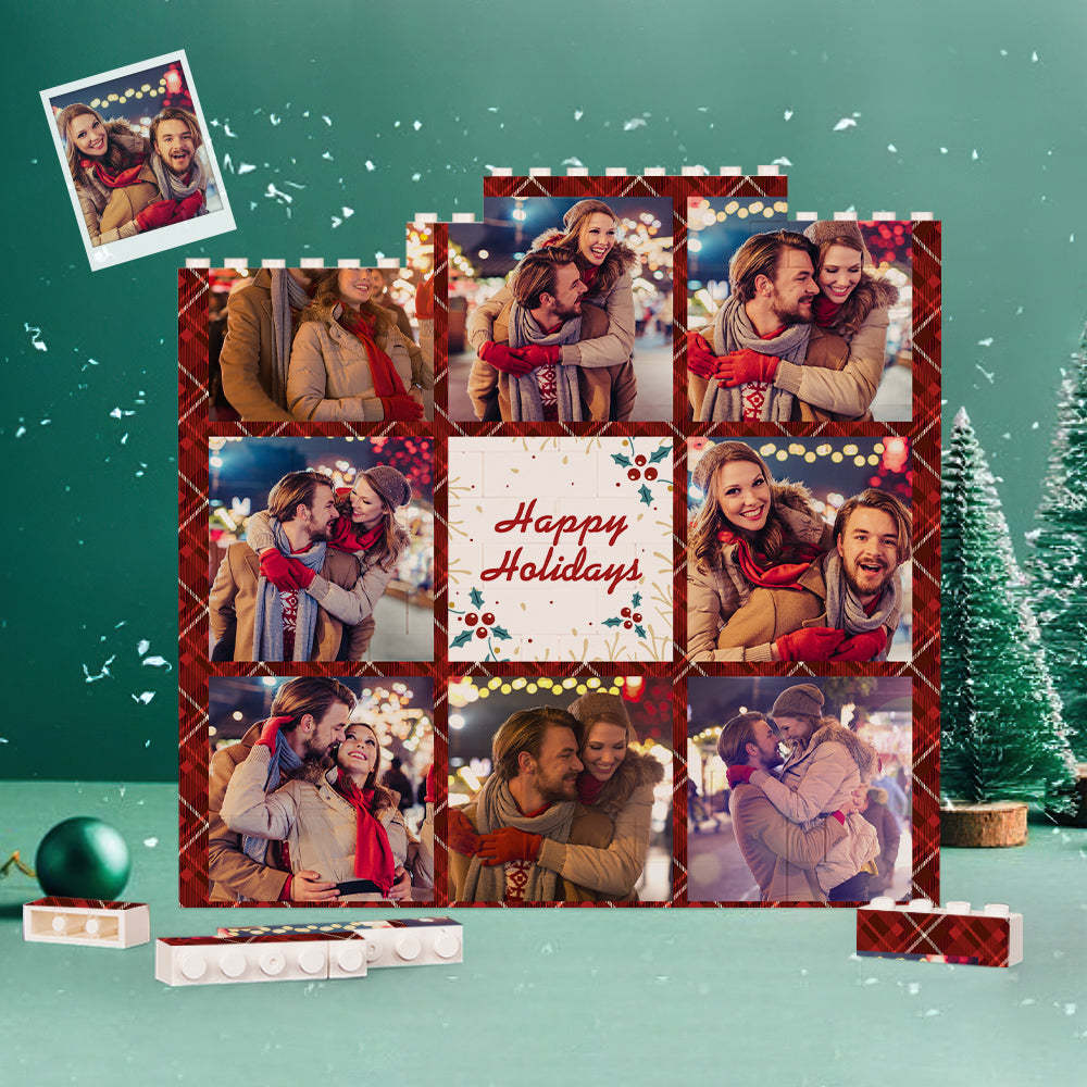 Custom Building Block Puzzle Square Photo Brick Happy Holidays - yournamenecklaceuk