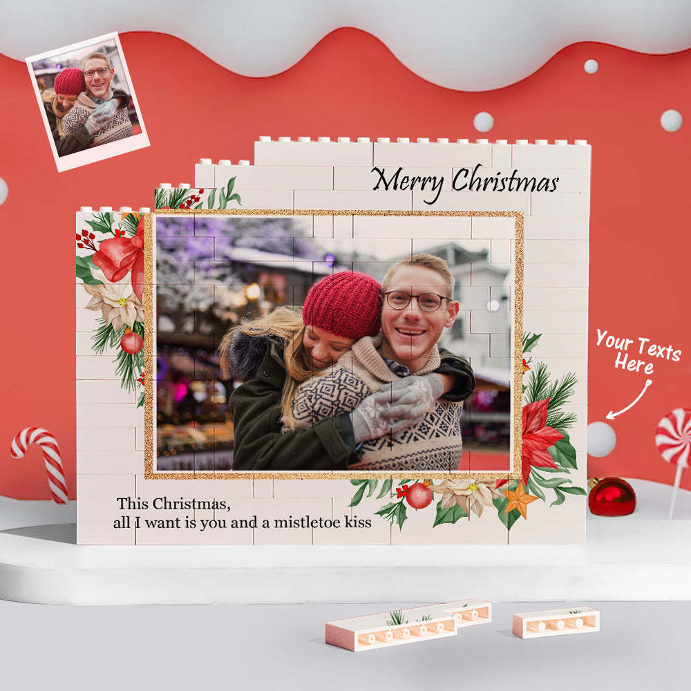 Custom Building Block Puzzle Horizontal Trio Photo Brick Merry Christmas - yournamenecklaceuk