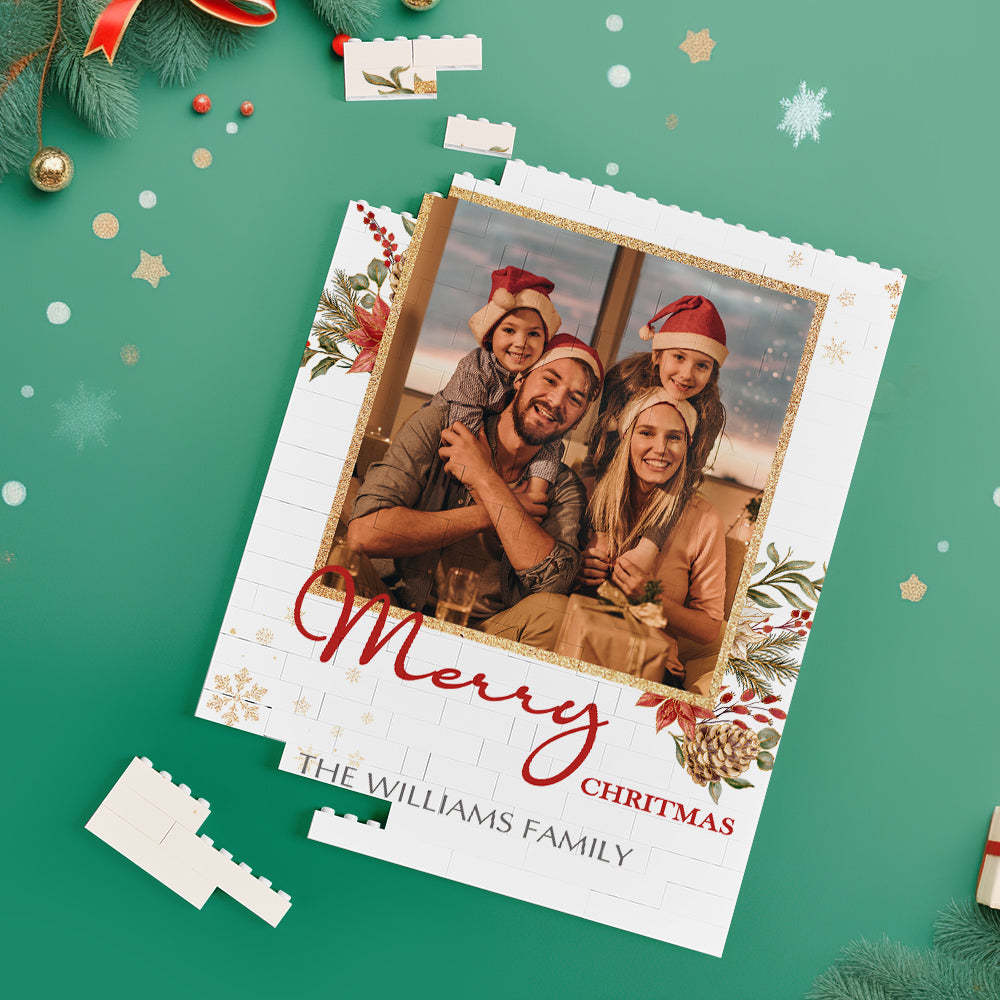 Custom Building Block Puzzle Vertical Building Family Photo Brick Merry Christmas - yournamenecklaceuk