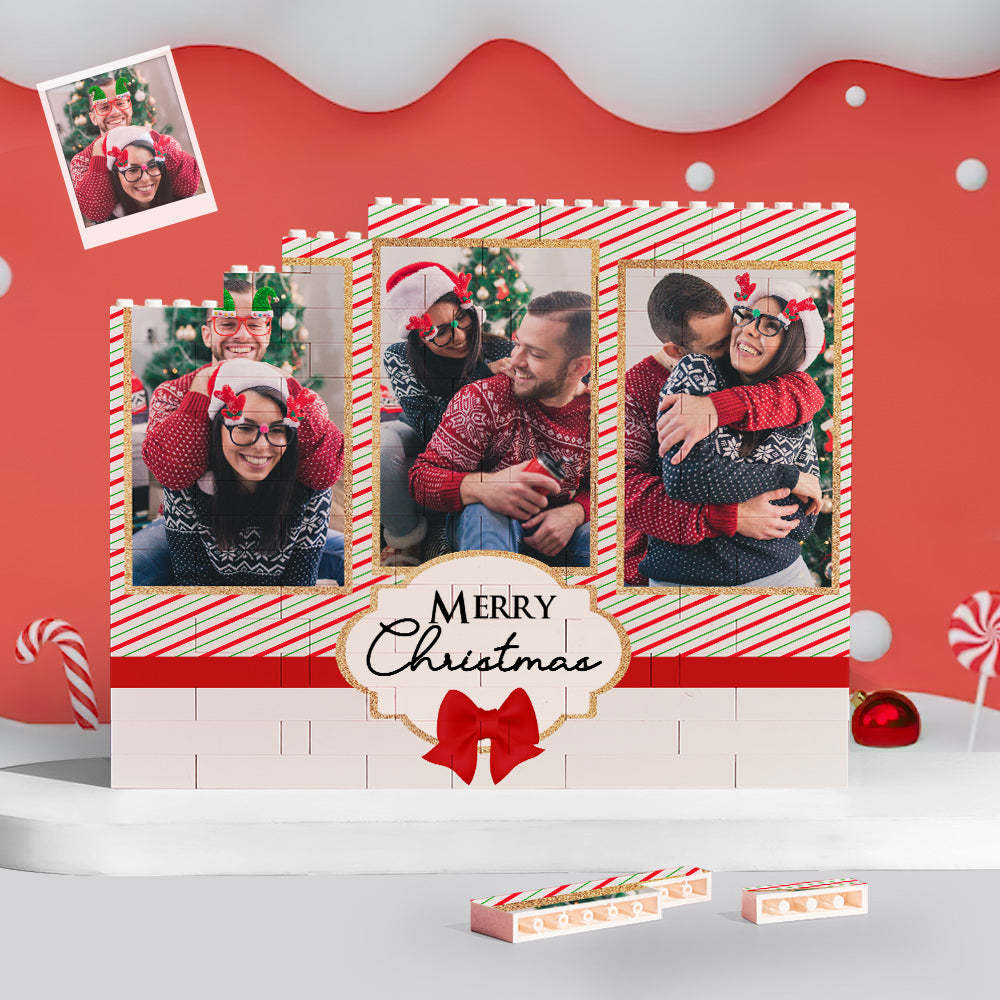 Custom Building Block Puzzle Personalized Horizontal Trio Couple Photo Brick Merry Christmas - yournamenecklaceuk