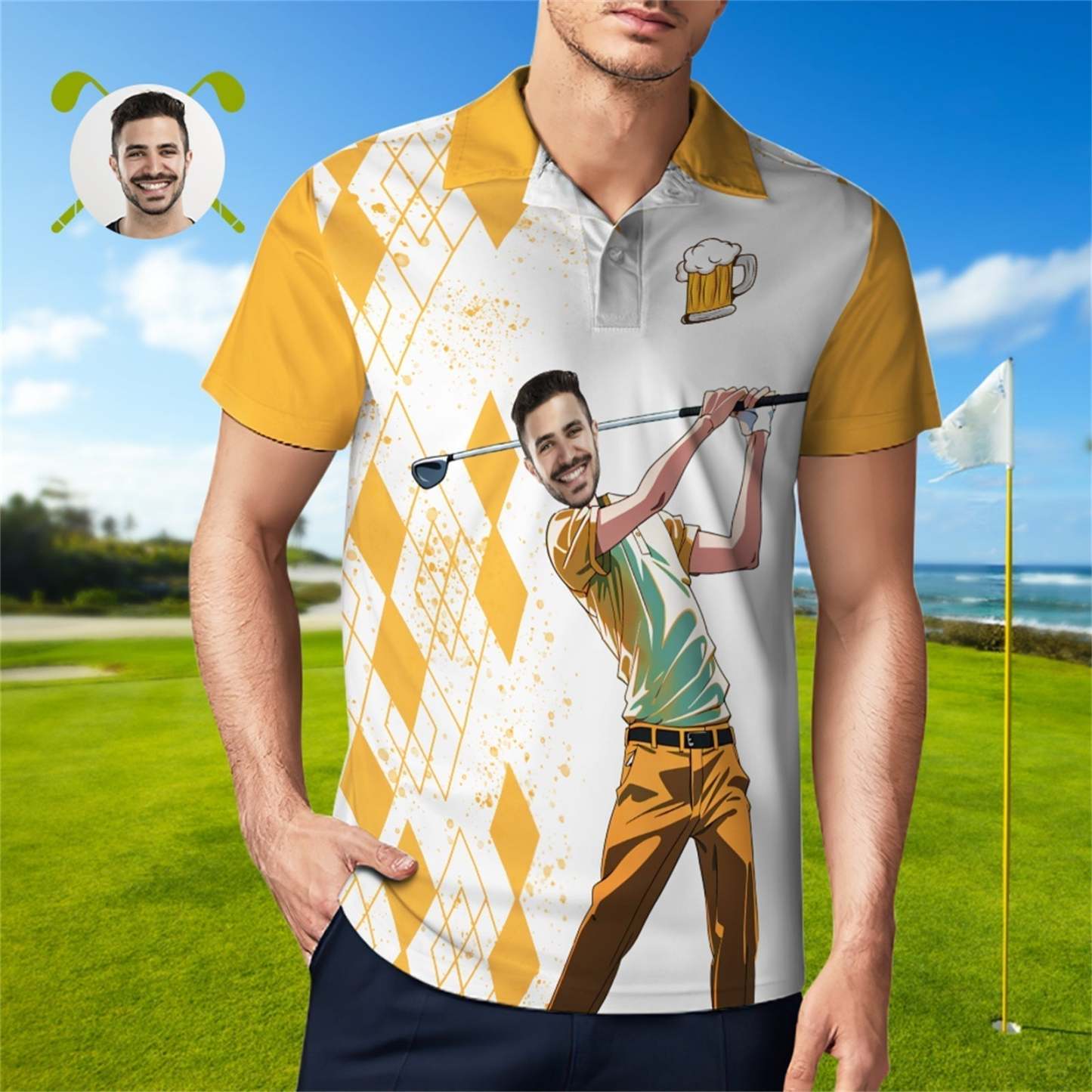 Custom Face Polo Shirt For Men Weekend Forecast Beer And Golf Polo Shirt For Beer Lovers - yournamenecklaceuk