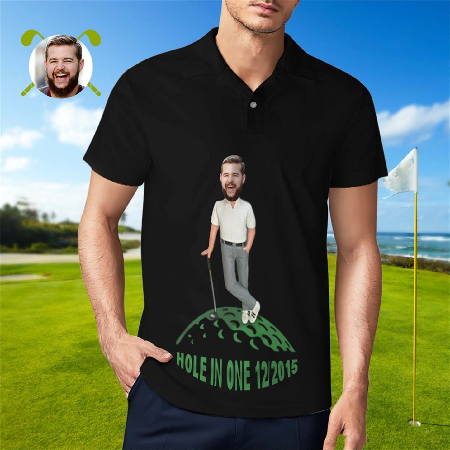 Custom Face Polo Shirt For Men Hole In One Golf Polo Shirt Gift For Golfer - yournamenecklaceuk