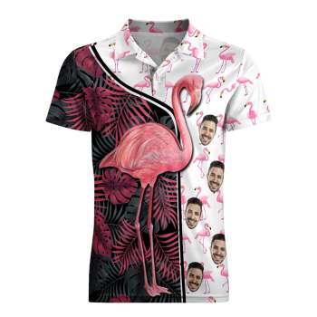 Custom Face Polo Shirt For Men Funny Flamingo Hawaiian Golf Shirts - yournamenecklaceuk