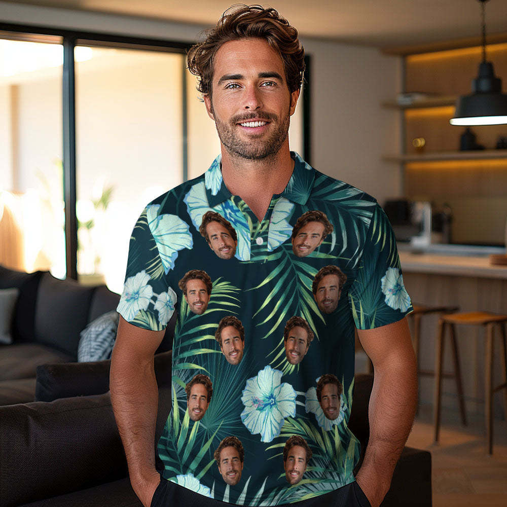 Custom Personalized Polo Shirts Custom Men's Face Polo Shirt Special Gift Polo Shirt For Him Green Leaves - yournamenecklaceuk
