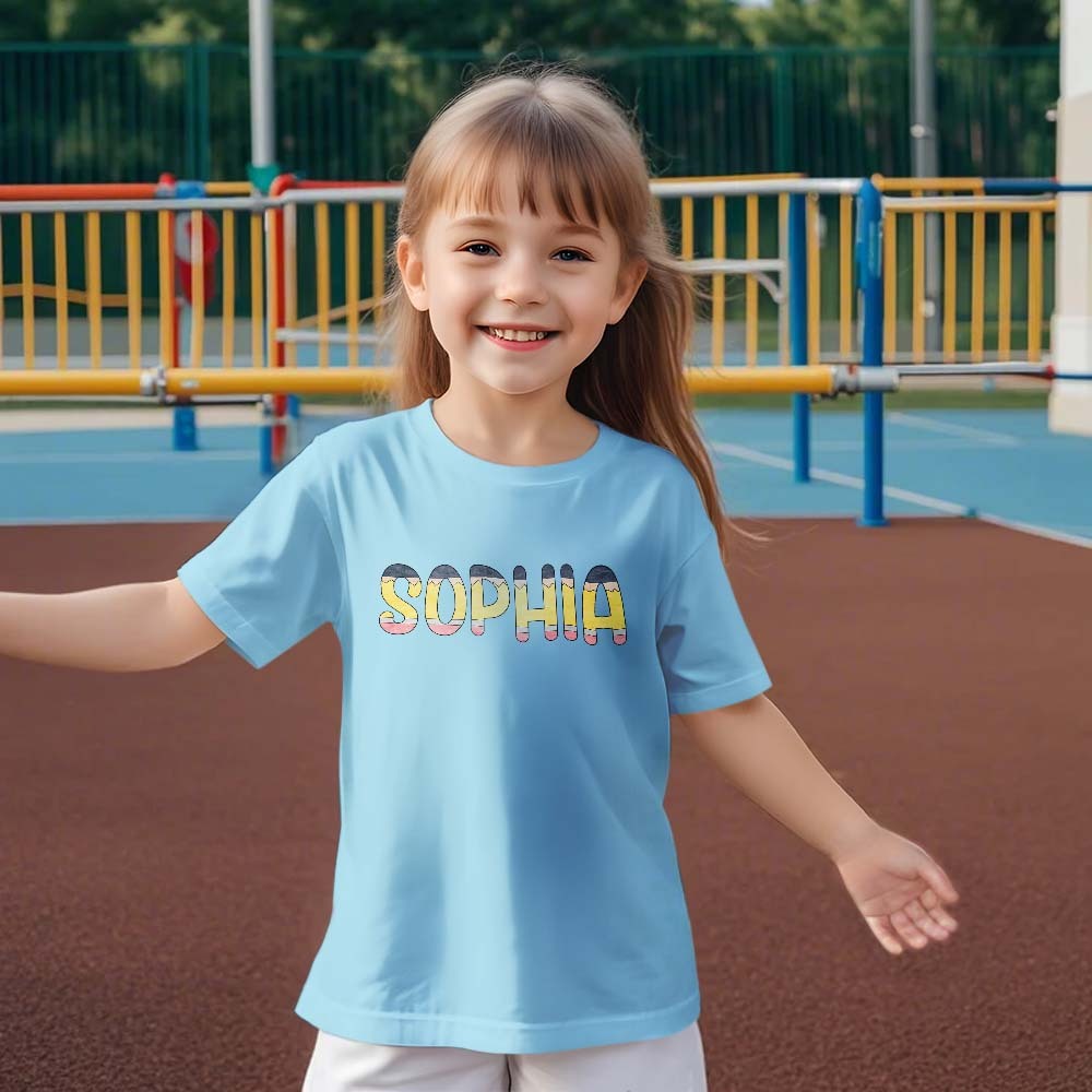 Personalized Back to School Pencil Name T-shirt First Day of School Shirt Gift for Kids - yournamenecklaceuk