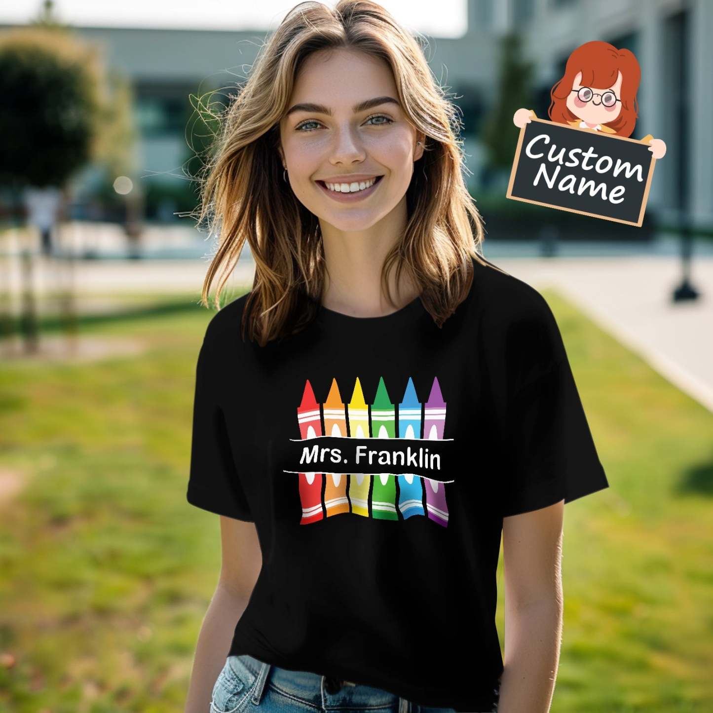 Personalized Crayon T-Shirt Teacher Custom Name Shirt Back to School Gifts - yournamenecklaceuk