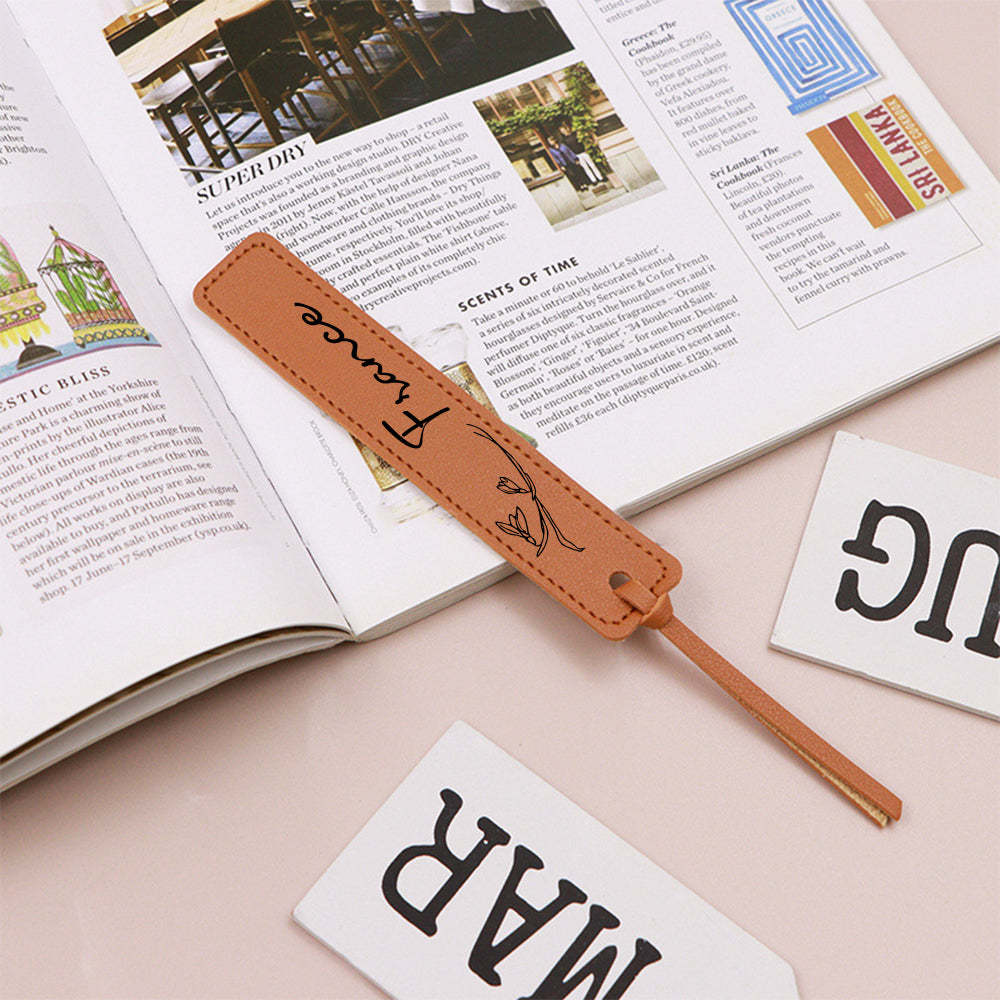 Custom Name Bookmark with Birth Month Flower for Book Personalized Leather Bookmark for Women - yournamenecklaceuk
