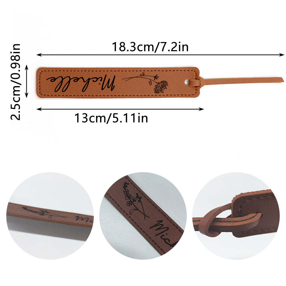 Custom Name Bookmark with Birth Month Flower for Book Personalized Leather Bookmark for Women - yournamenecklaceuk