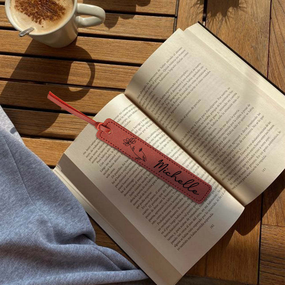 Custom Name Bookmark with Birth Month Flower for Book Personalized Leather Bookmark for Women - yournamenecklaceuk