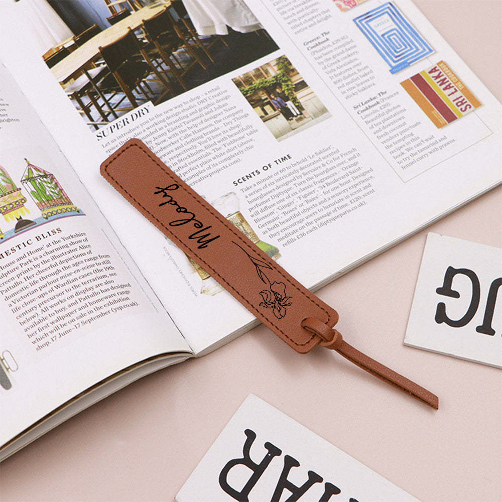Custom Name Bookmark with Birth Month Flower for Book Personalized Leather Bookmark for Women - yournamenecklaceuk