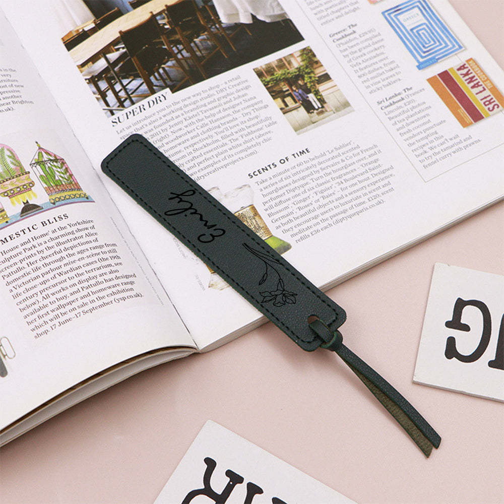 Custom Name Bookmark with Birth Month Flower for Book Personalized Leather Bookmark for Women - yournamenecklaceuk