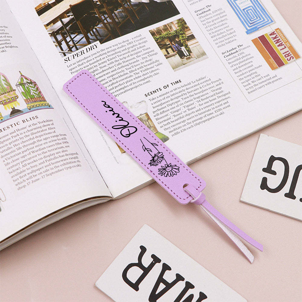 Custom Name Bookmark with Birth Month Flower for Book Personalized Leather Bookmark for Women - yournamenecklaceuk