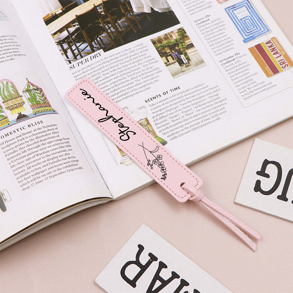 Custom Name Bookmark with Birth Month Flower for Book Personalized Leather Bookmark for Women - yournamenecklaceuk
