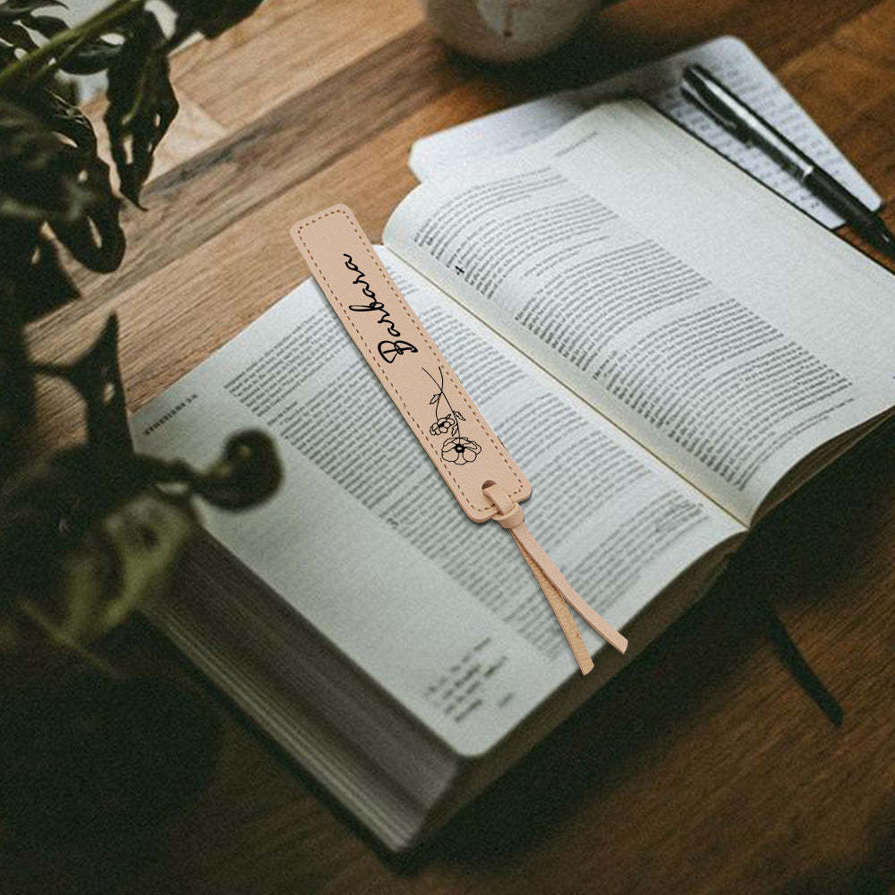 Custom Name Bookmark with Birth Month Flower for Book Personalized Leather Bookmark for Women - yournamenecklaceuk