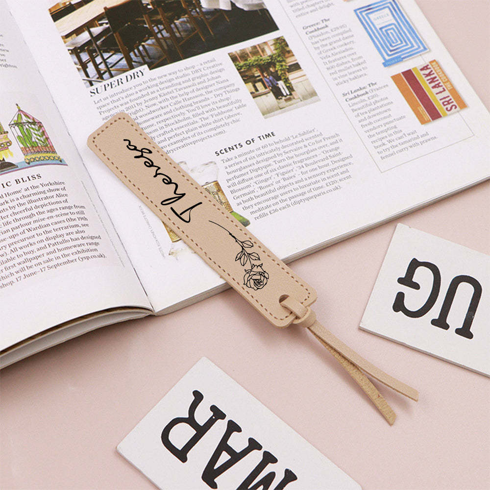 Custom Name Bookmark with Birth Month Flower for Book Personalized Leather Bookmark for Women - yournamenecklaceuk