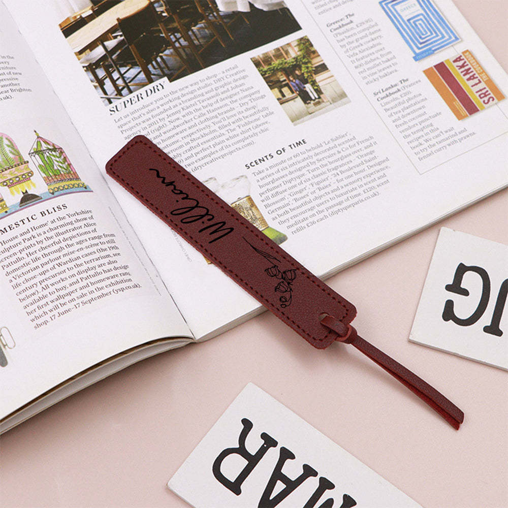 Custom Name Bookmark with Birth Month Flower for Book Personalized Leather Bookmark for Women - yournamenecklaceuk