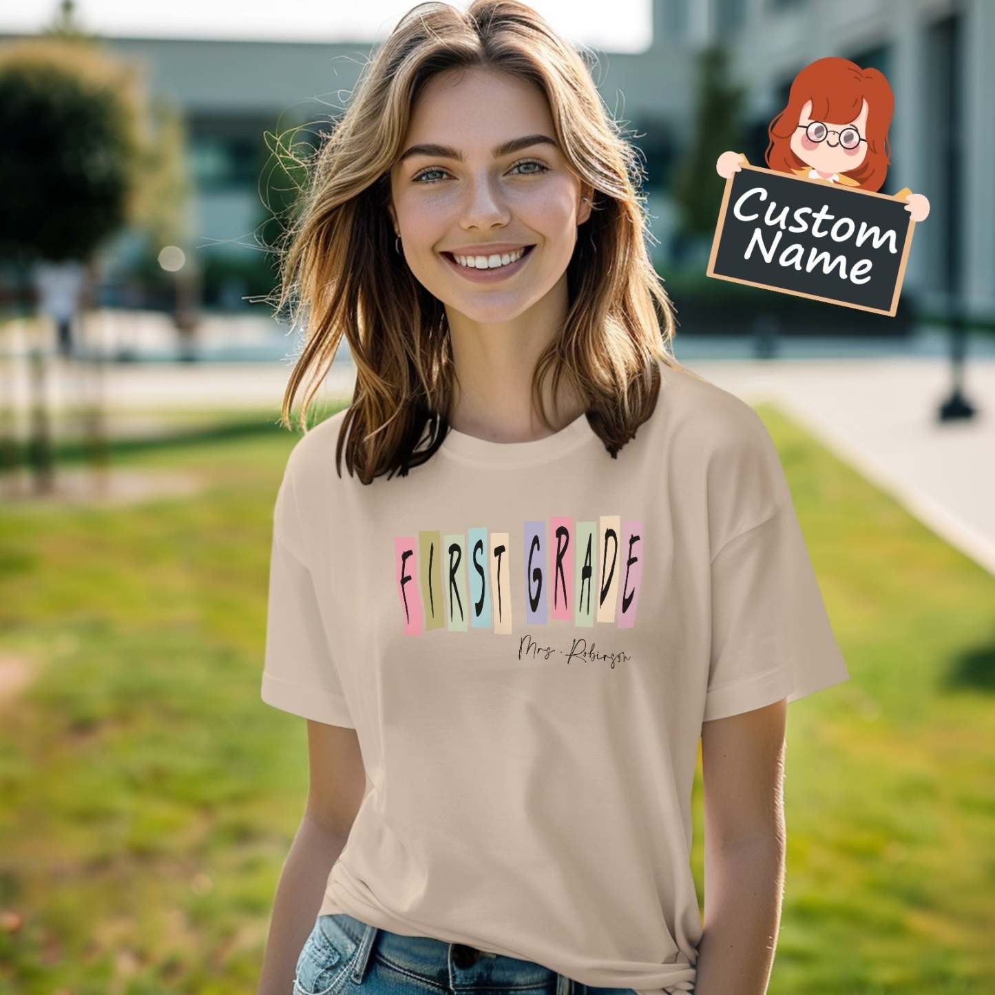 Personalized First Grade T-Shirt Teacher Custom Name Shirt Back to School Gifts - yournamenecklaceuk