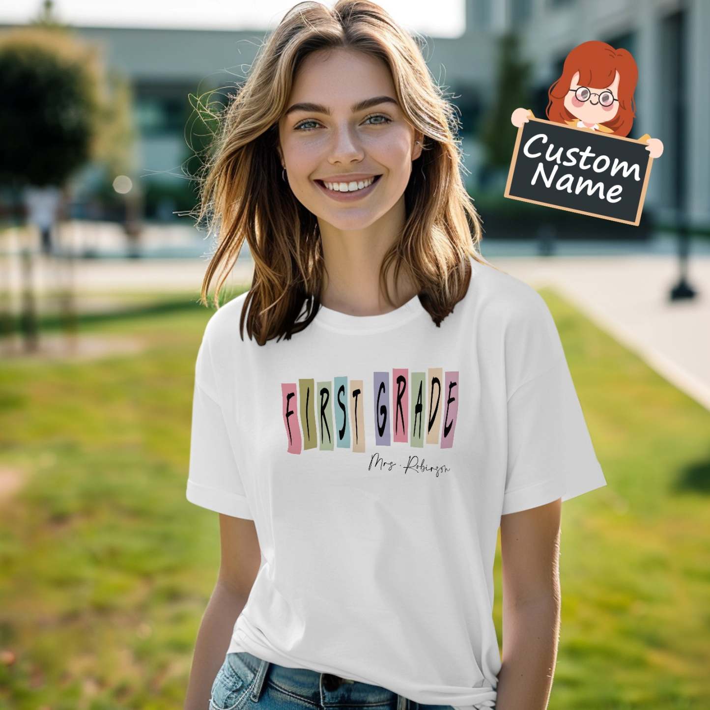 Personalized First Grade T-Shirt Teacher Custom Name Shirt Back to School Gifts - yournamenecklaceuk