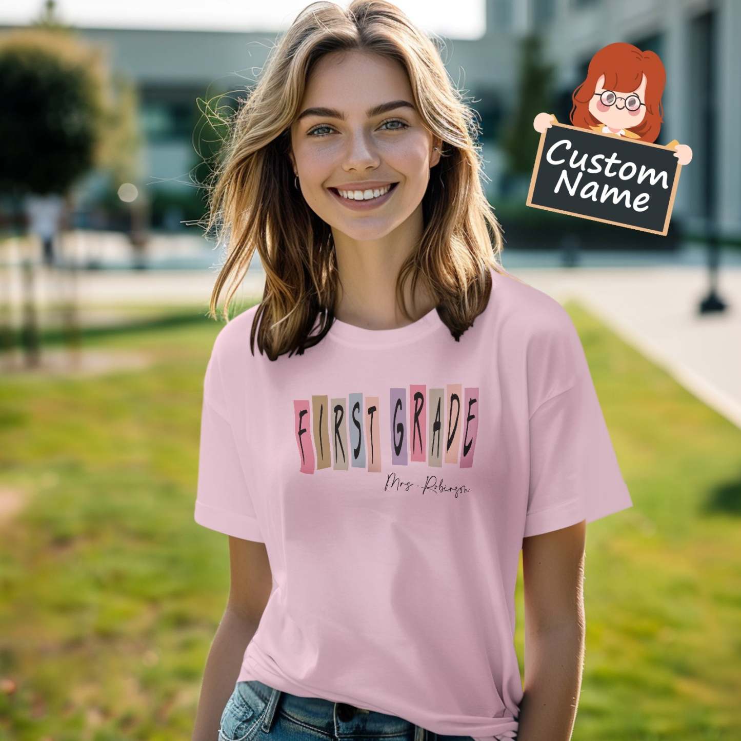 Personalized First Grade T-Shirt Teacher Custom Name Shirt Back to School Gifts - yournamenecklaceuk