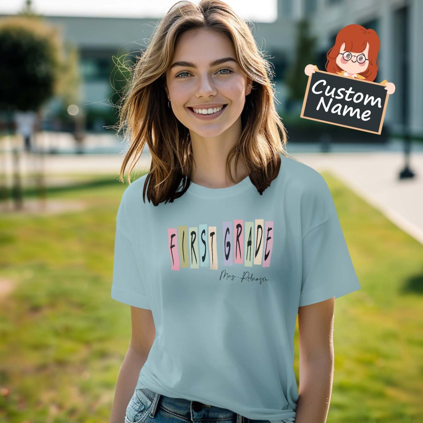 Personalized First Grade T-Shirt Teacher Custom Name Shirt Back to School Gifts - yournamenecklaceuk