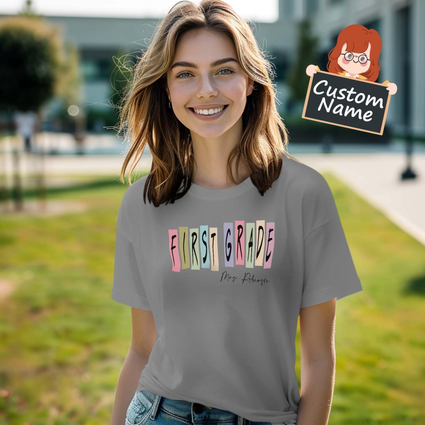Personalized First Grade T-Shirt Teacher Custom Name Shirt Back to School Gifts - yournamenecklaceuk