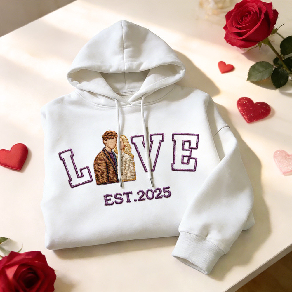 Personalized Embroidered Photo Couple LOVE Est Year Sweatshirt/Hoodie -  NameNecklaceUK