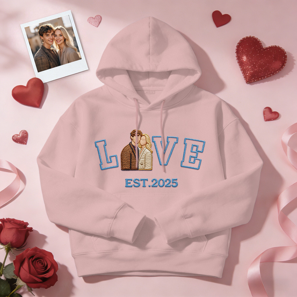 Personalized Embroidered Photo Couple LOVE Est Year Sweatshirt/Hoodie -  NameNecklaceUK
