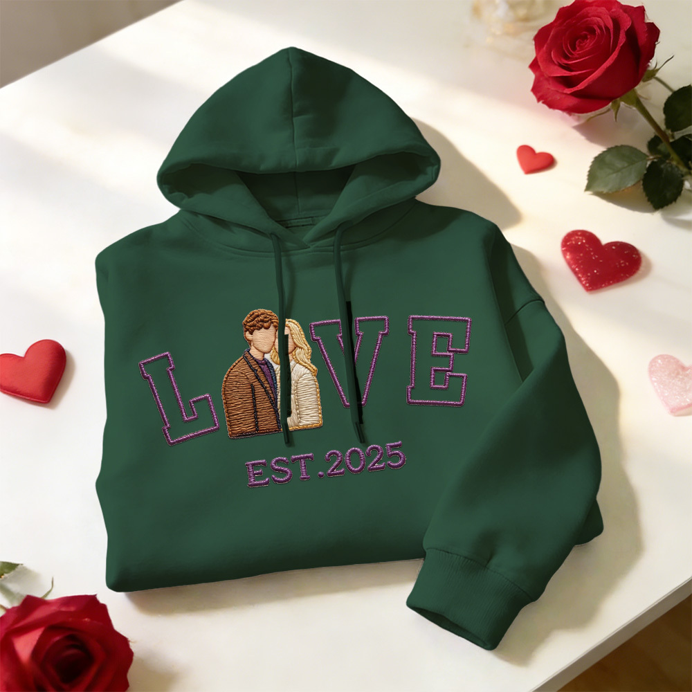 Personalized Embroidered Photo Couple LOVE Est Year Sweatshirt/Hoodie -  NameNecklaceUK