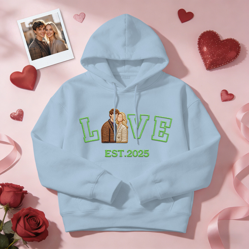 Personalized Embroidered Photo Couple LOVE Est Year Sweatshirt/Hoodie -  NameNecklaceUK