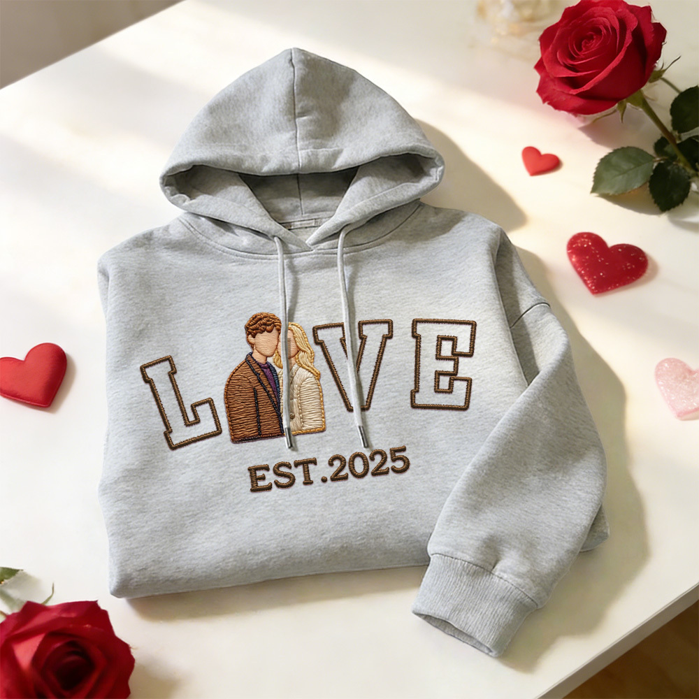 Personalized Embroidered Photo Couple LOVE Est Year Sweatshirt/Hoodie -  NameNecklaceUK