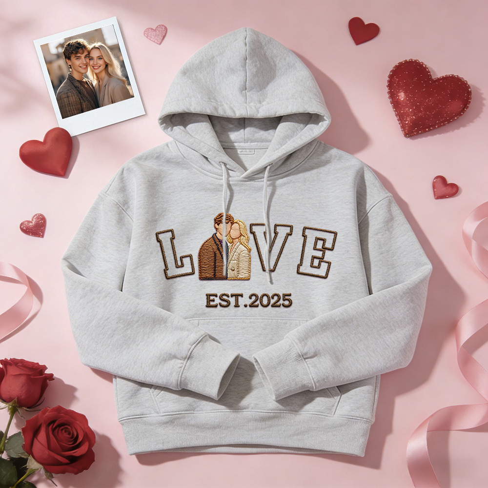 Personalized Embroidered Photo Couple LOVE Est Year Sweatshirt/Hoodie -  NameNecklaceUK