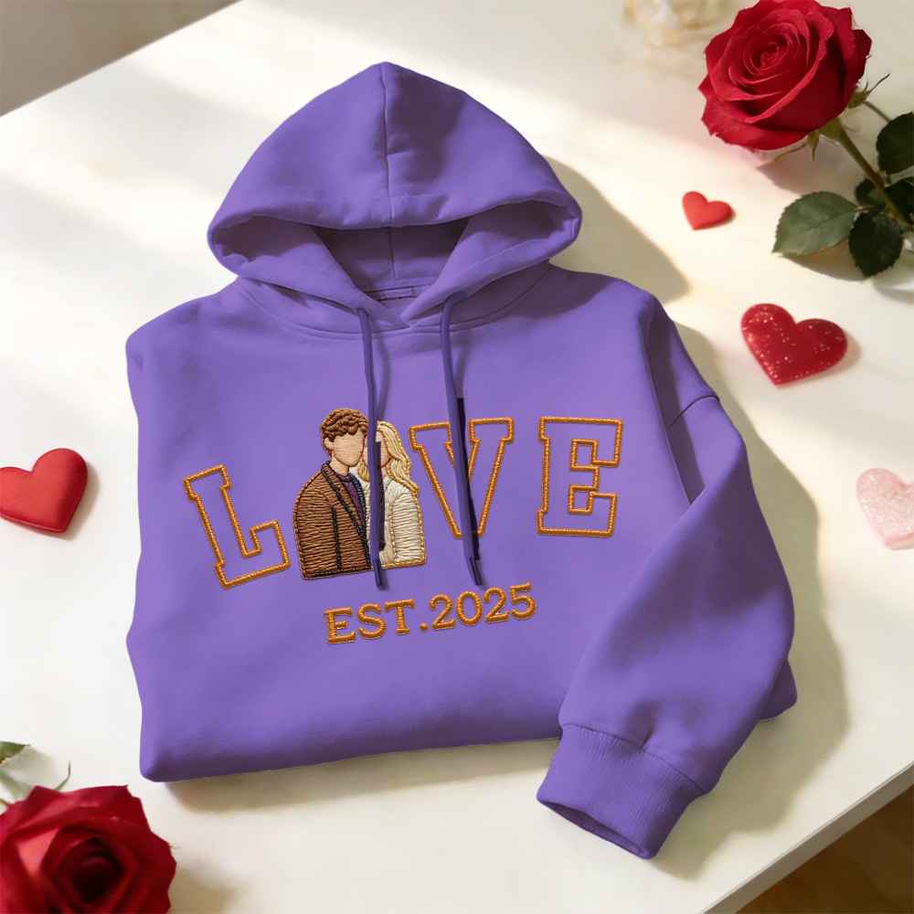 Personalized Embroidered Photo Couple LOVE Est Year Sweatshirt/Hoodie -  NameNecklaceUK