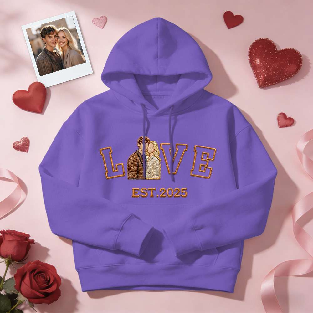 Personalized Embroidered Photo Couple LOVE Est Year Sweatshirt/Hoodie -  NameNecklaceUK